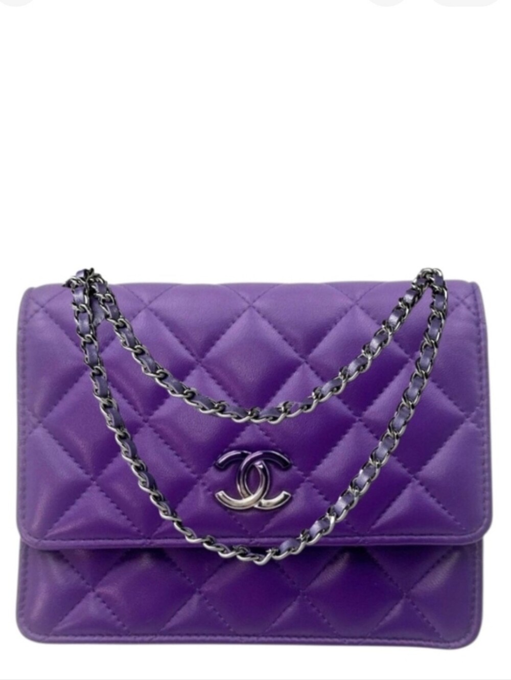 BNIB! Ultra Rare! Chanel CC Lambskin Gradient Ombre Mini PURPLE Bag! WOC SILVER
